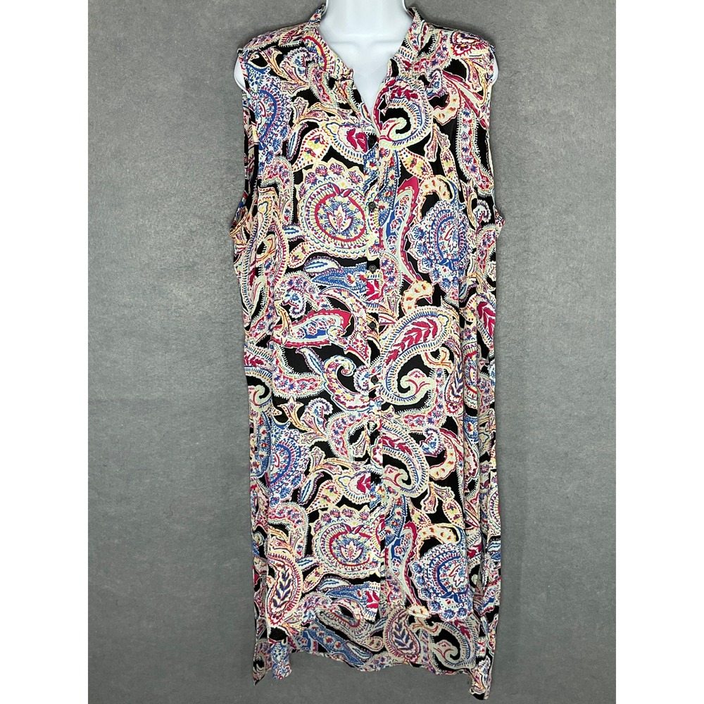 Spense Woman Sleeveless Dress Paisley Button‎ Up Lightweight Split Neck Dress 1X